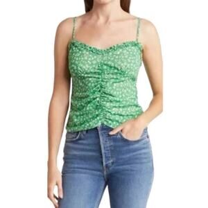 Lush Women's Green Floral Print Ruched Front Smocked Back Cami Tank Top Size 2X